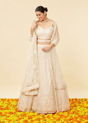 Ivory Cream Rhinestone and Sitara Embroidered Bridal Lehenga image number 1